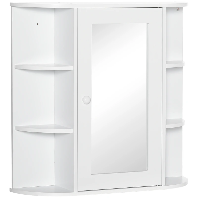 HOMCOM Armoire Murale avec Miroir Salle de Bain Meuble Miroir avec Rangement Toilettes 1 Porte + étagères latérales Blanc