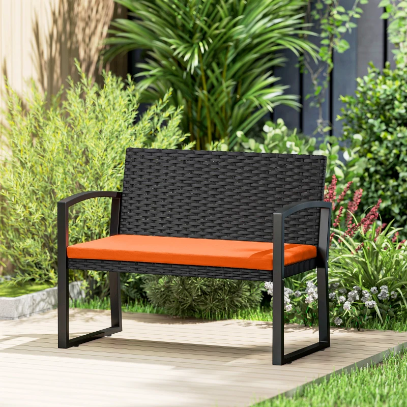 Outsunny Two-Seater Rattan Garden Bench - Orange