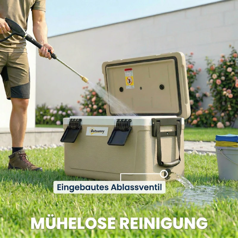Outsunny Kühlbox 42,6L Große Passive Thermobox bis zu 72 Std. Kühlung, mit PU-Vollschaumisolierung Ablassventil Griff, Tragbar