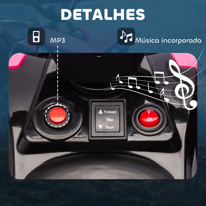 AIYAPLAY Quadriciclo Elétrico para Crianças 6 V Quadriciclo para Crianças com Velocidade até 3 km/h Faróis e Música 70x42x45 cm Rosa