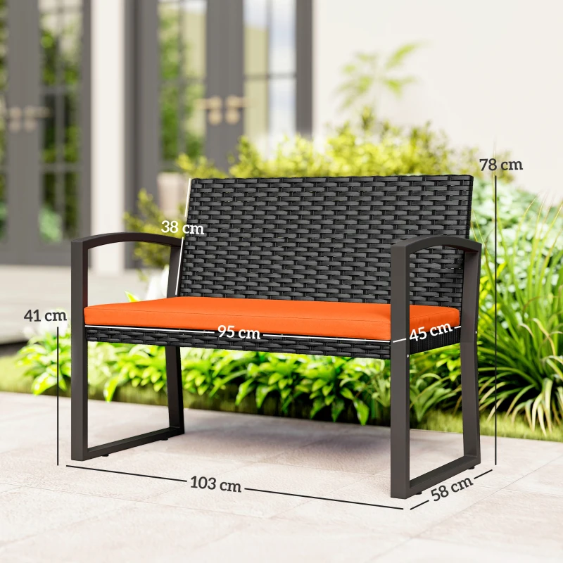 Outsunny Two-Seater Rattan Garden Bench - Orange