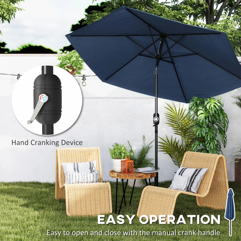 Outsunny 2.6 m Garden Parasol Umbrella with Aluminium Pole, Outdoor Patio Umbrella with Tilt and Crank, Vent, Navy Blue
