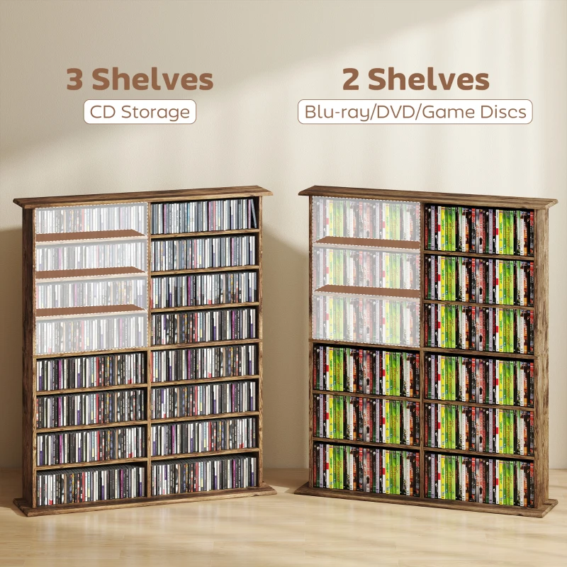 HOMCOM 16-Compartment Media Shelf - Rustic Brown