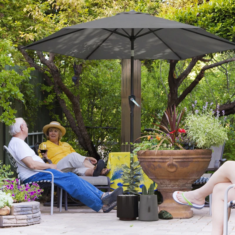 Outsunny Sonnenschirm 270 cm knickbar Balkonschirm mit Kurbel UV 50+ Gartenschirm Dunkelgrau