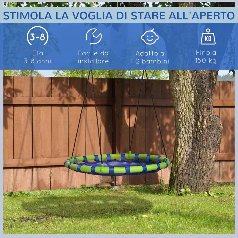 Outsunny Altalena per Bambini da 3-8 Anni da Giardino Ø100cm e Corde Regolabili, Blu