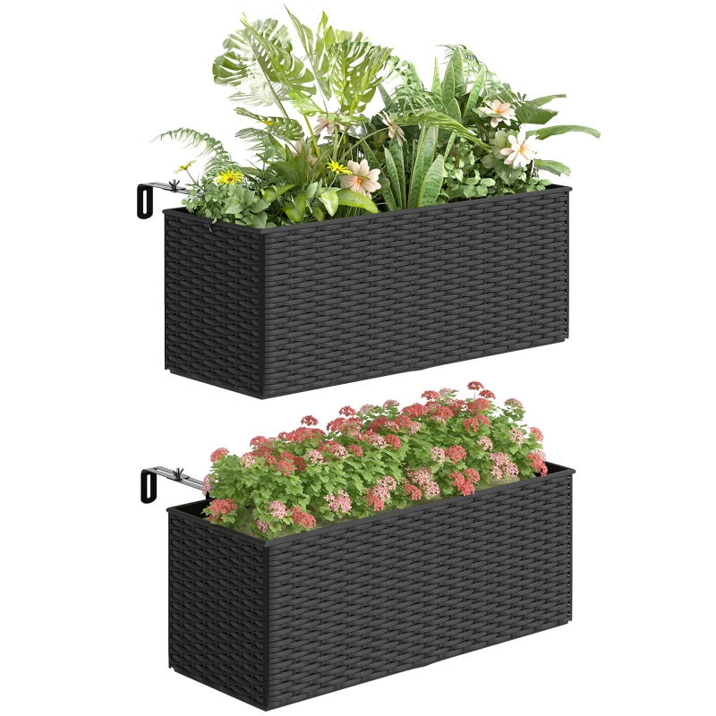 Outsunny Set of Two Rattan-Effect Planters - Black