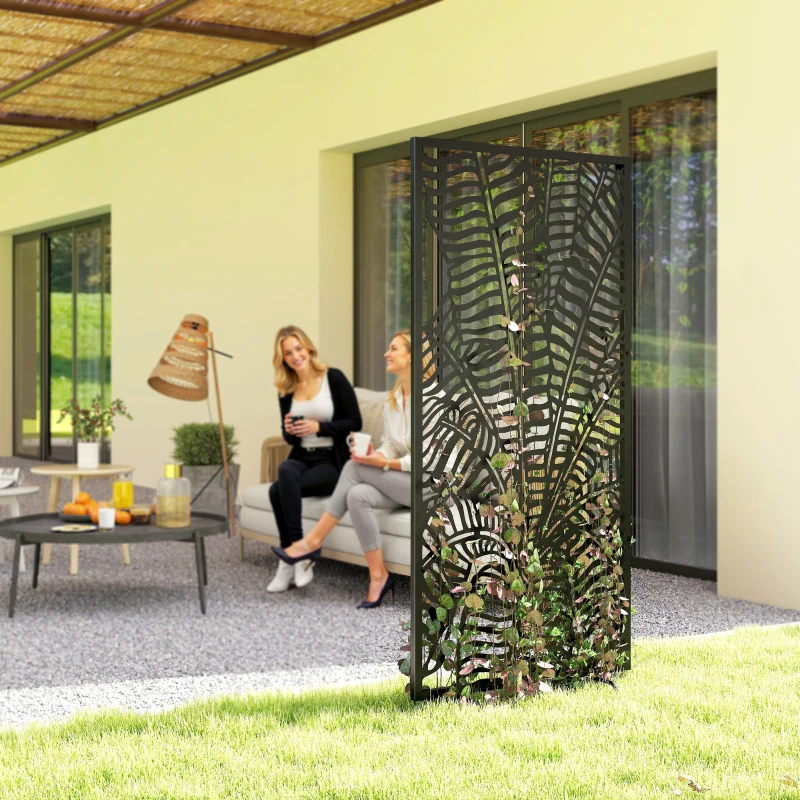 Outsunny Raumteiler 65 x 130 cm Freistehend Hängend Paravent, Trennwand Sichtschutz aus Metall Schwarz
