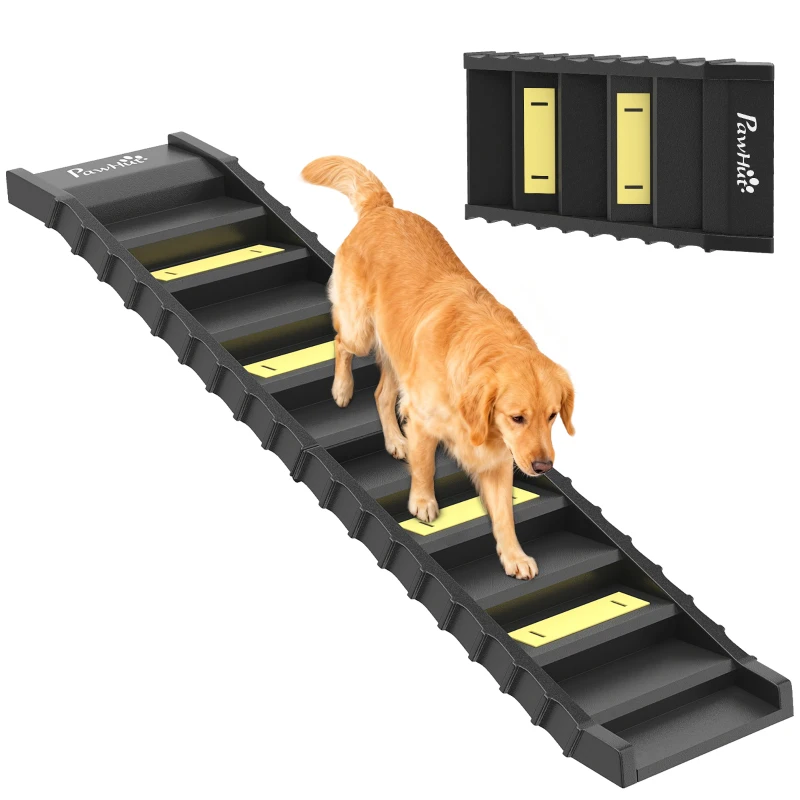 PawHut Hunderampe klappbar Hundetreppe Auto & SUV rutschfest Hundeautorampe für Große & Kleine Tiere bis 68 kg 154x40cm Schwarz