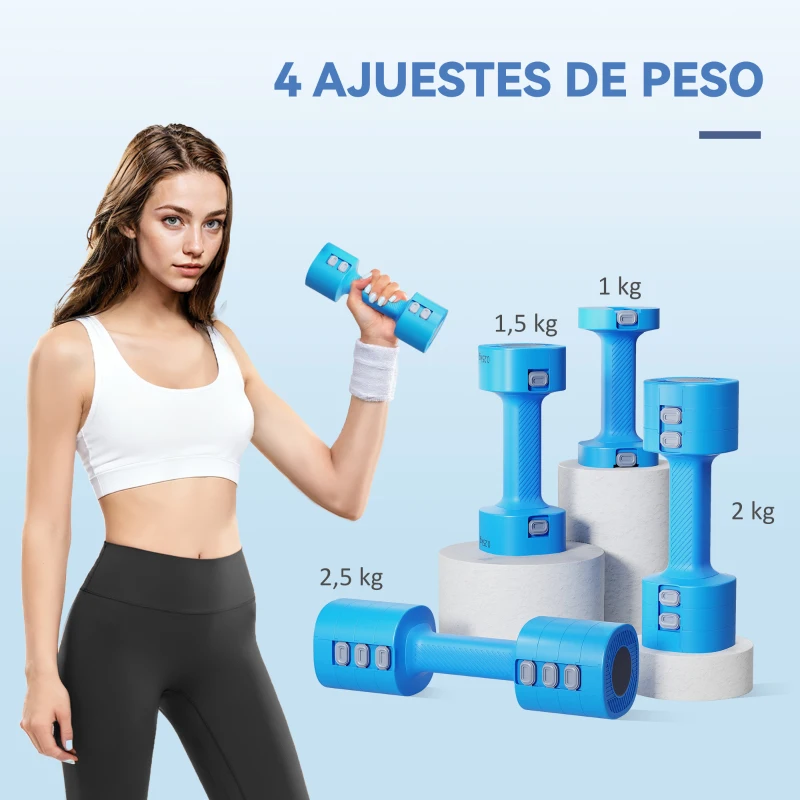 SPORTNOW Conjunto de Halteres Ajustáveis 4 em 1 1/1,5/2/2,5 kg com Pegas Antideslizantes e Design Quadrado Azul