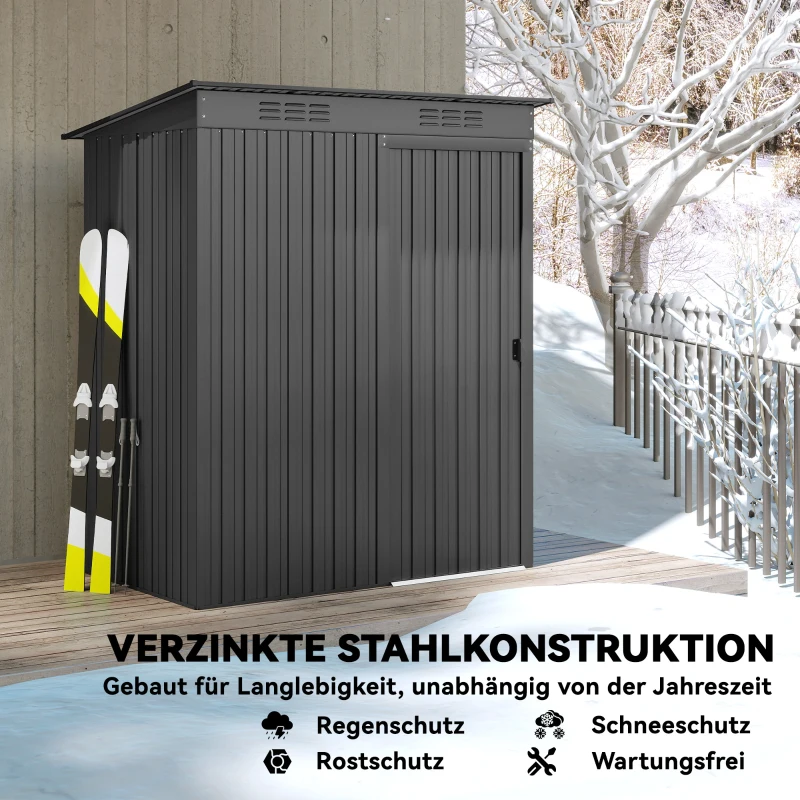 Outsunny Metall Gerätehaus 1,37 m², Geräteschuppen mit müheloser Montage Pultdach Schiebetür Lüftungen Handschuhen