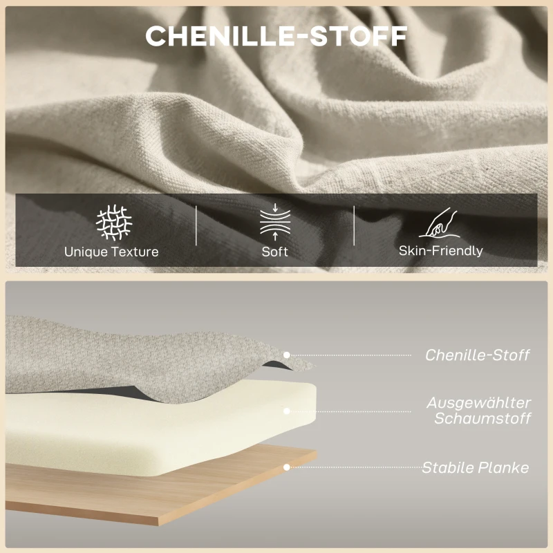 HOMCOM 2-Sitzer-Sofa, kleines Chenille-Sofa mit Flügelrücken, dickem Sitz, Gummibaumholzfüßen, Beige