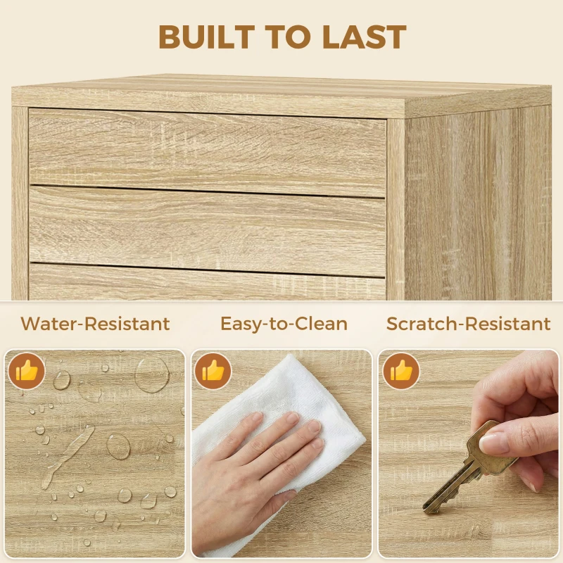 HOMCOM Bad-Unterschrank mit Lamellentür 3 Einlegeböden und verstellbares Fach Drucköffnung 34x23x84 cm Natur