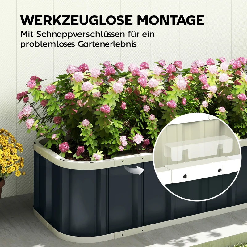 Outsunny Hochbeet Stahl, Pflanzbeet mit Klickverschlüssen Gefaltete Kante Frühbeet 136 x 52 x 31 cm Dunkelgrau