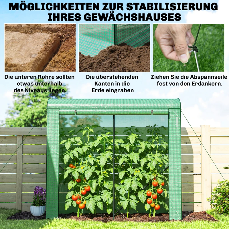 Outsunny Gewächshaus mit Netzfenstern aufrollbarer Tür, Foliengewächshaus aus Stahl 200 x 75 x 188 cm Grün