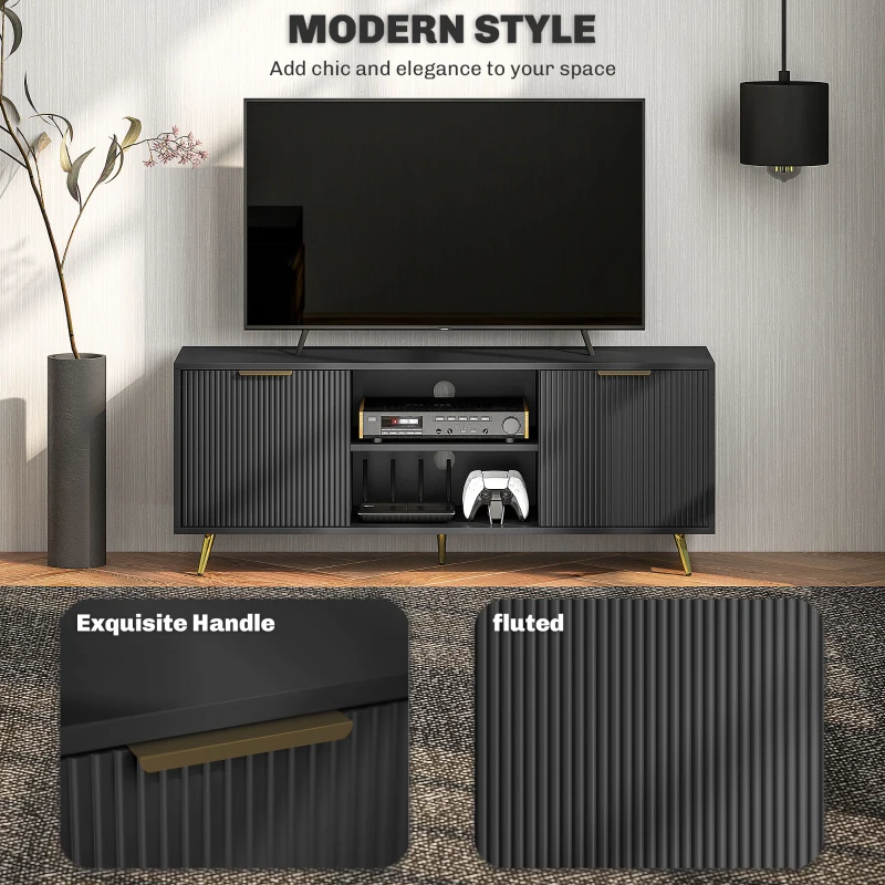 HOMCOM Modern TV Stand Cabinet for TVs up to 55", TV Unit with 2 Open Shelves and 2 Cabinets, Entertainment Centre with Cable Management for Living Room, Black