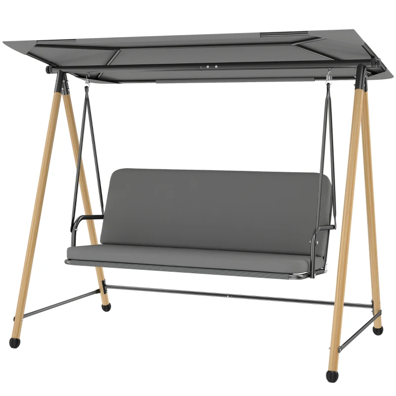 Outsunny Balansoar de Grădină cu 3 Locuri, cu Copertină Reglabilă Impermeabilă și Pernă Detașabilă, Capacitate Maximă 360 kg, 208 x 125 x 180 cm, Gri