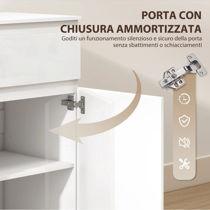 HOMCOM Credenza, Mobile con 5 Cassetti, Ripiano Regolabile, Bianco Lucido.