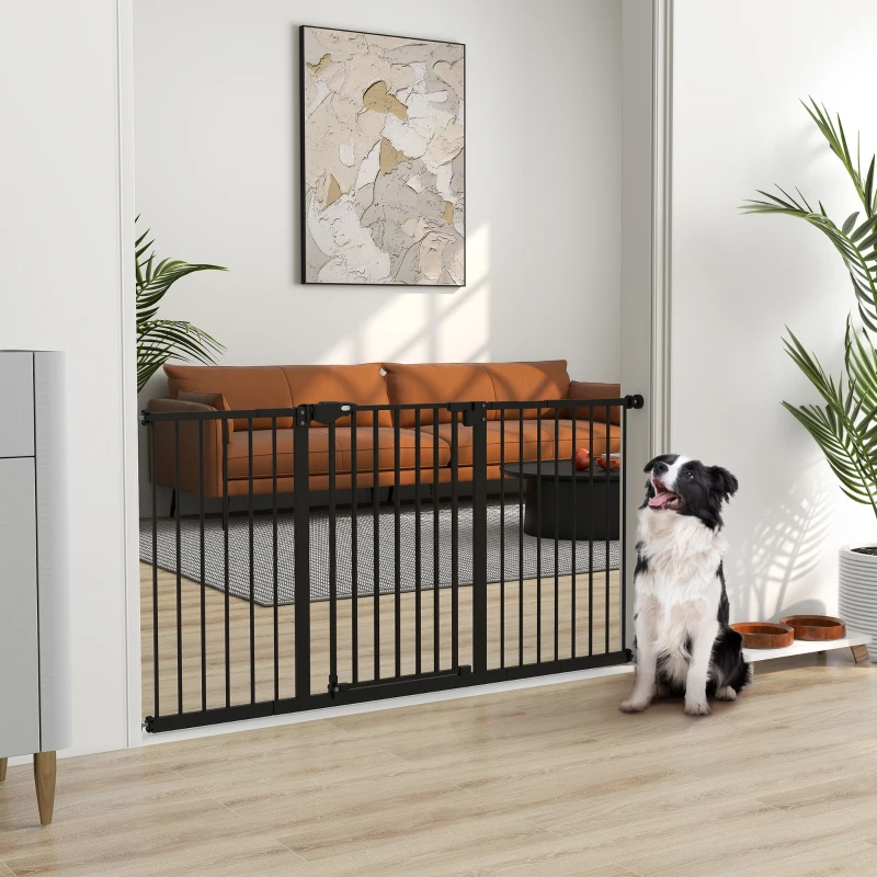 PawHut Dog Gate Stair Gate Pressure Fit Pets Barrier Auto Close for Doorway Hallway, 74-148cm Wide Adjustable, Black