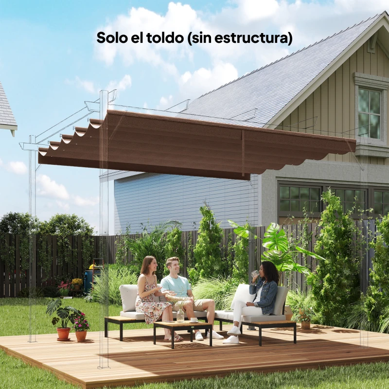 Outsunny Cubierta para Techo Retráctil de 2,5x2,55m para Pérgola 3x3 Tela de Repuesto con 10 Orificios de Drenaje Café