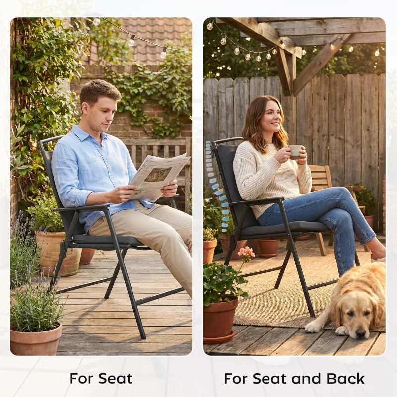 Outsunny Outdoor Seat Cushions Set of 2 with Ties, Waterproof Garden Seat Pads, Dark Grey