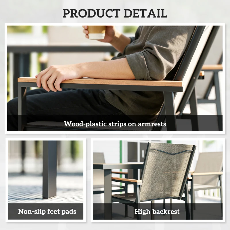 Outsunny Five-Piece Metal Dining Set, with Glass-Top Table - Khaki