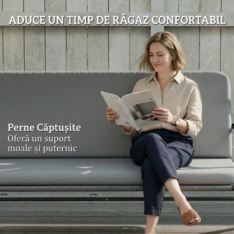 Outsunny Balansoar de Grădină cu 3 Locuri, cu Copertină Reglabilă Impermeabilă și Pernă Detașabilă, Capacitate Maximă 360 kg, 208 x 125 x 180 cm, Gri