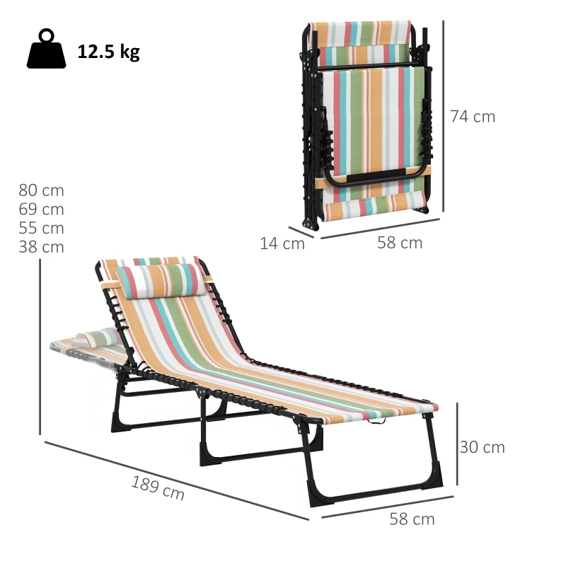Outsunny Set of Two Folding Sun Loungers, with Four-Position Backs - Multicoloured