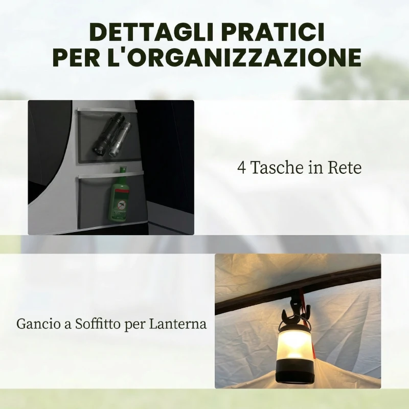 Outsunny Tenda Campeggio a Tunnel per 2-4 Persone Alta 210cm con 2 Stanze, Impermeabile 3000mm, 540x320x210 cm, Blu navy