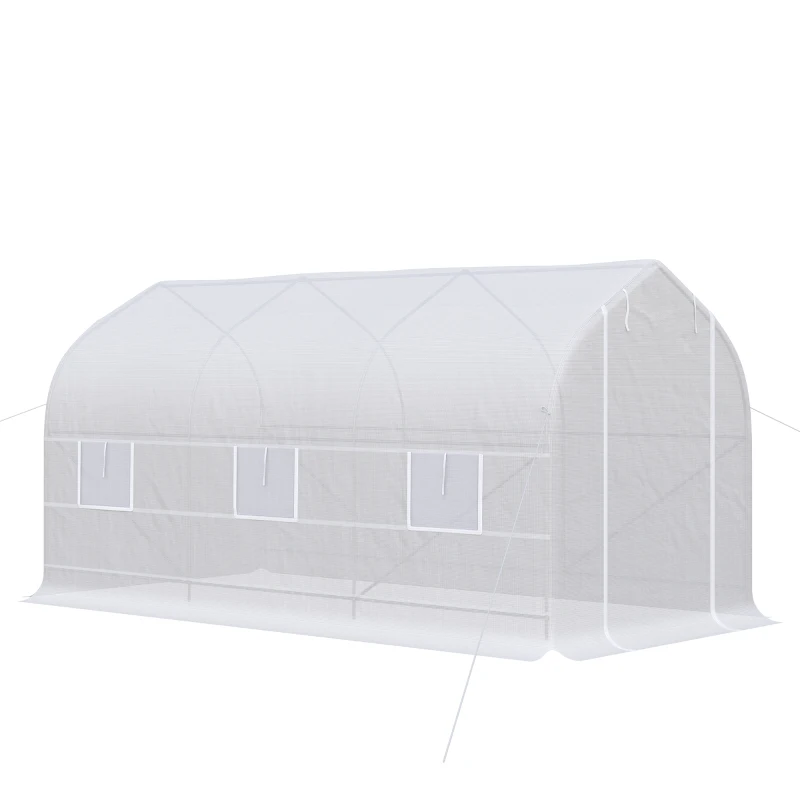 Outsunny Seră Tip Tunel Anti-UV cu 6 Ferestre cu Plasă și Intrare Rulabilă, Metal și PE, 4x2x2 m, Alb