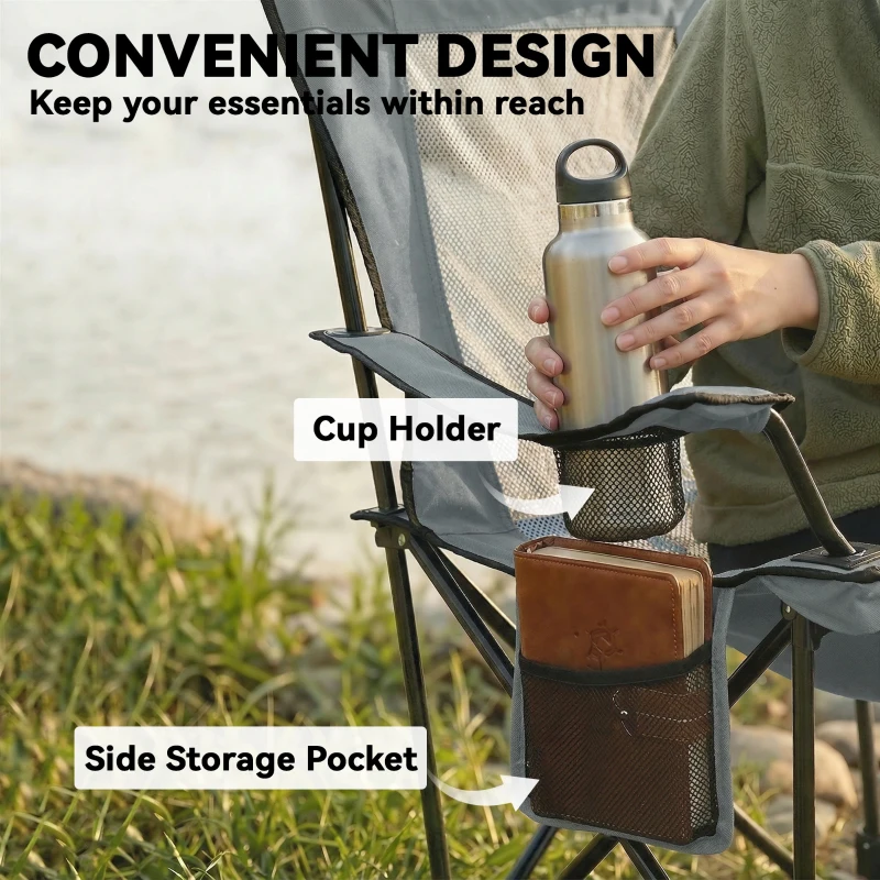 Outsunny 2er-Set Klapp-Campingstühle verstellbar 4 Positionen, abnehmbarer Fußhocker, Getränkehalter, 165x80x90cm, Grau