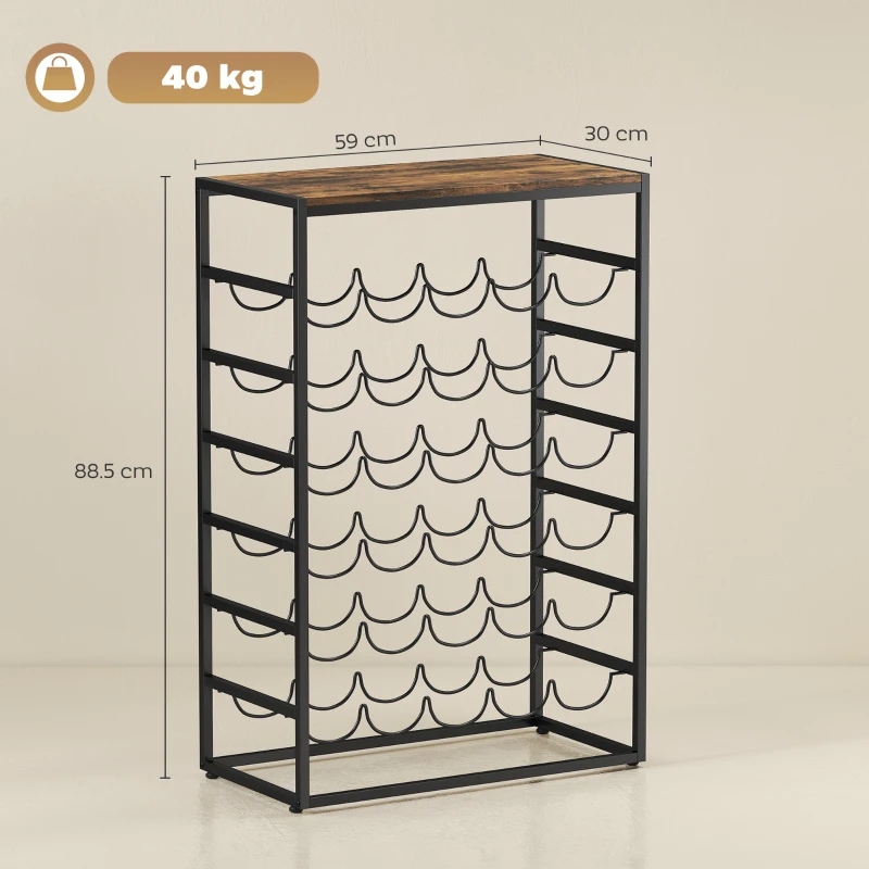 HOMCOM 30 Bottles Wine Rack, 6 Tier Free Standing Wine Storage Holder with Wood Effect Tabletop, Rustic Brown