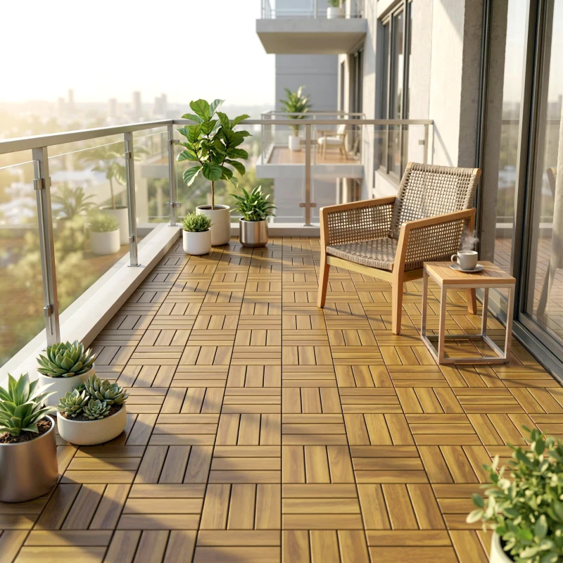 Outsunny Lot de 10 Caillebotis en Bois, Dalles Clipsables, Antidérapant, Résistants à Pourriture, Dalle Terrasse 31x31cm, Naturel