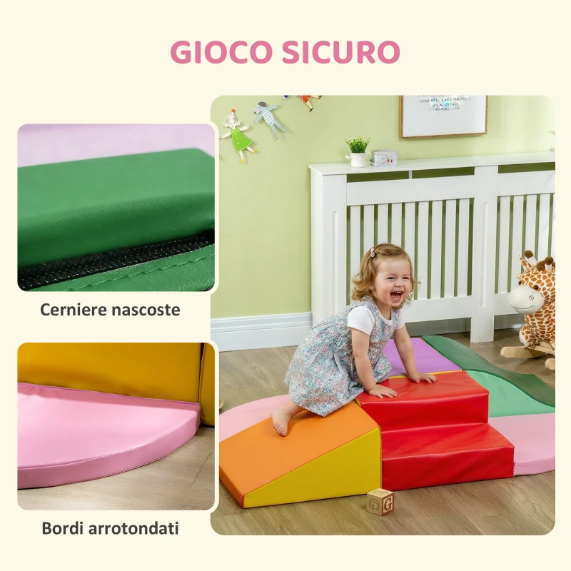 HOMCOM Set Costruzioni Morbide per Bambini 1-3 Anni da 6 Pezzi in PU ed EPE Multicolore