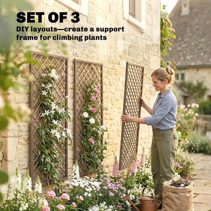 Outsunny Garden Trellis, Decorative Trellis Panels for Climbing Outdoor Plants, Natural Wood Finish