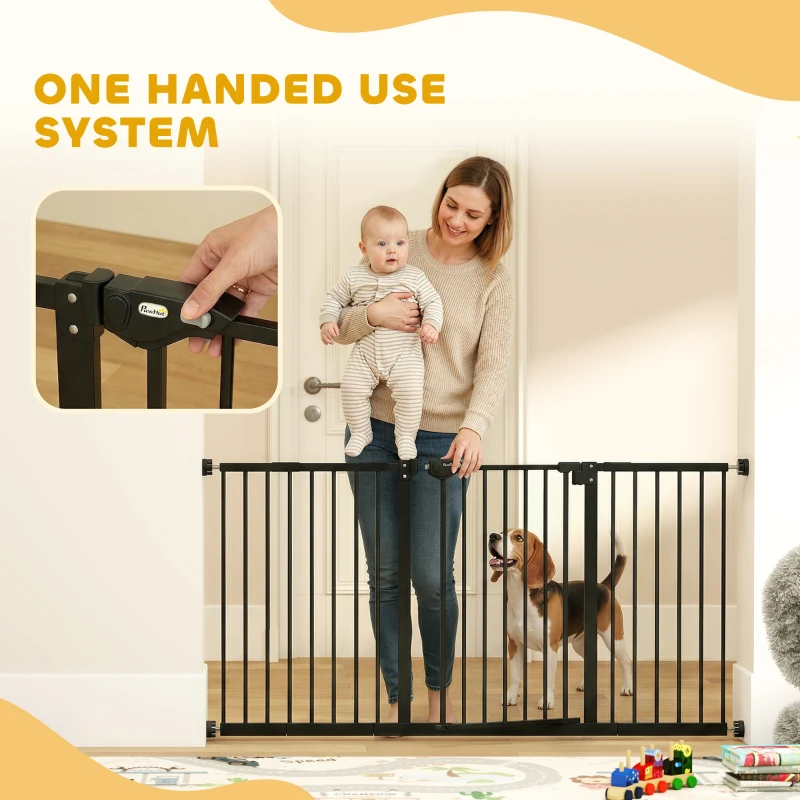 PawHut Adjustable Safety Gate w/ Three Extensions, Four Adjustable Screws, Black