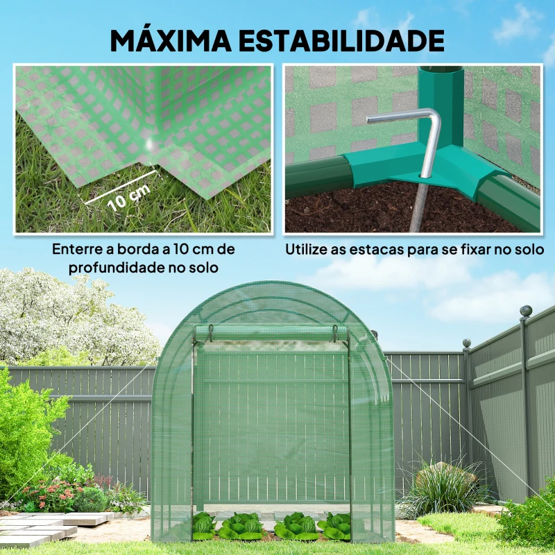 Outsunny Estufa de Jardim 180x180x200 cm Estufa Tipo Túnel Pequena com Porta Enrolável e Janela de Malha para Cultivar Plantas Flores Verde