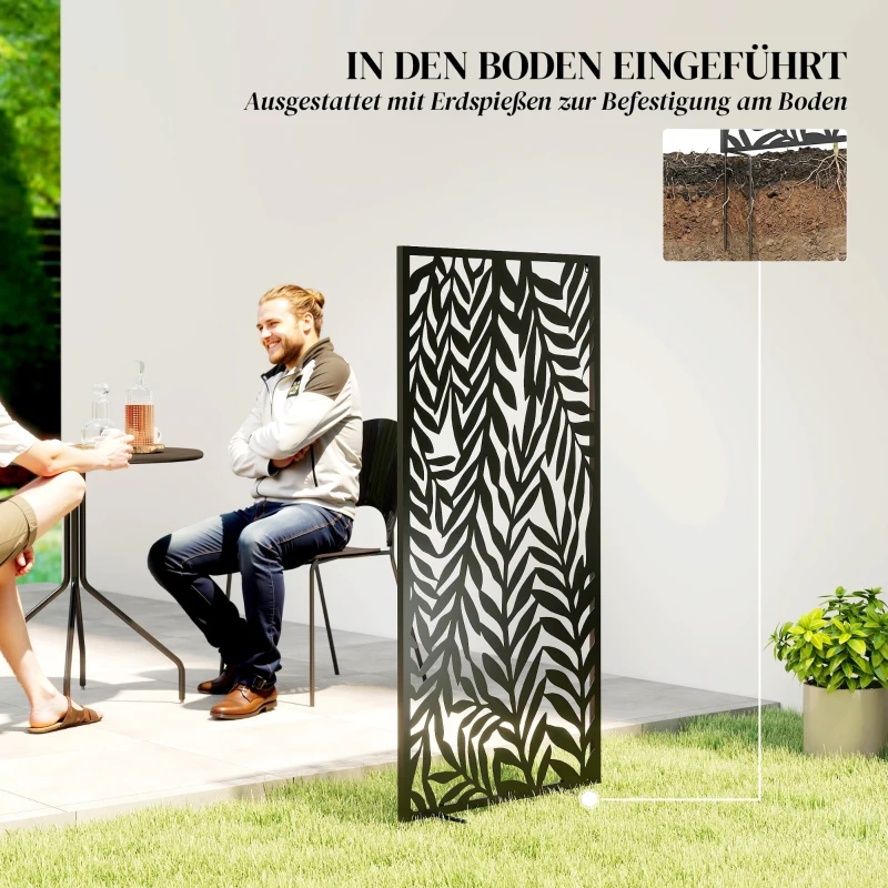 Outsunny Raumteiler 65 x 130 cm Freistehend Hängend Paravent, Trennwand Sichtschutz aus Metall Schwarz
