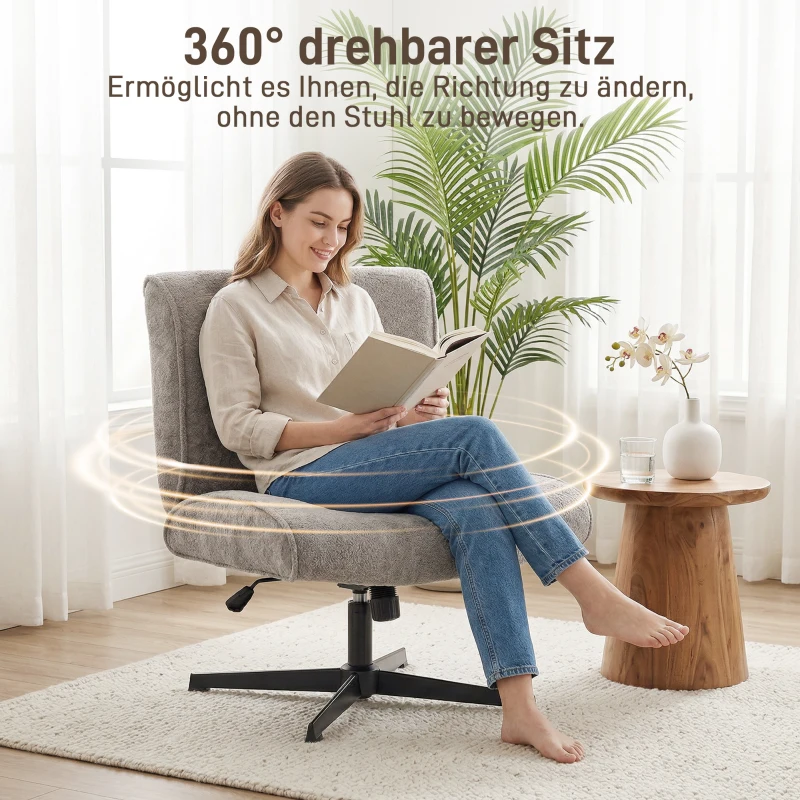 HOMCOM Drehbarer Akzentstuhl, Samtgepolsterter Lounge-Sessel mit Höhenverstellung für Wohnzimmer, Büro, Grau