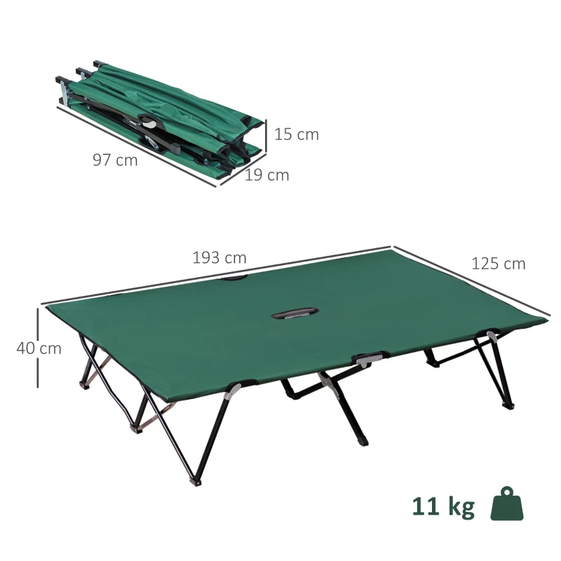 Outsunny Campingbett Klappbar für 2 Personen Feldbett Klappbett mit Tragetasche bis 136 kg belastbar Stahl Oxford Grün+Schwarz 193 x 125 x 40 cm