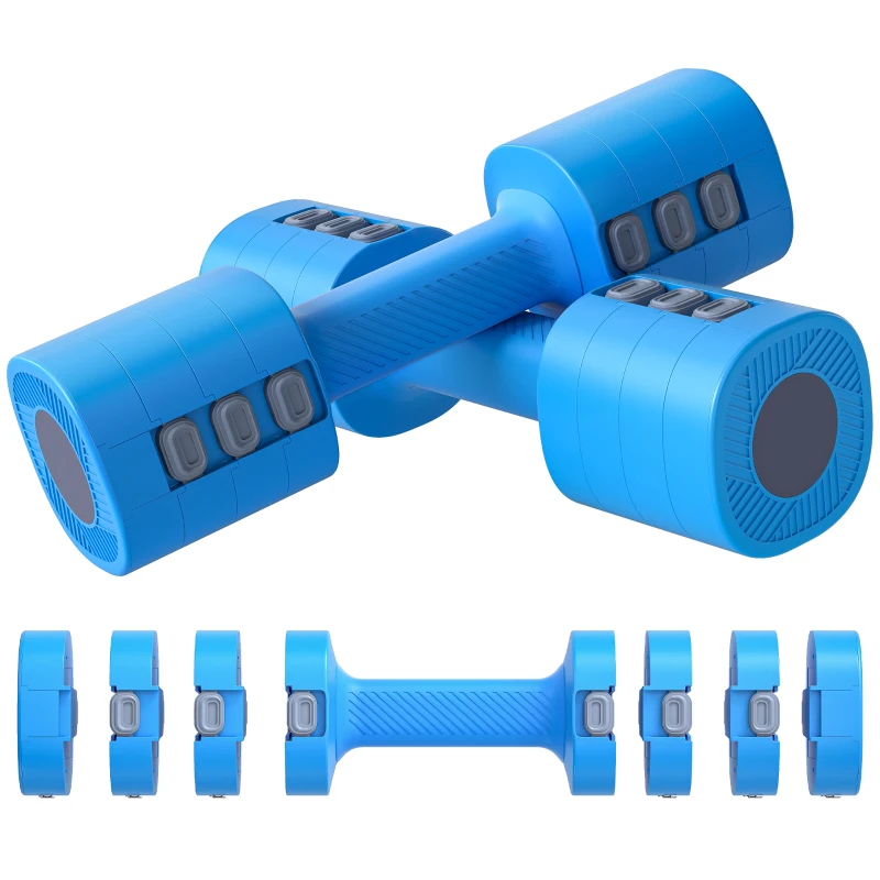 SPORTNOW Conjunto de Halteres Ajustáveis 4 em 1 1/1,5/2/2,5 kg com Pegas Antideslizantes e Design Quadrado Azul