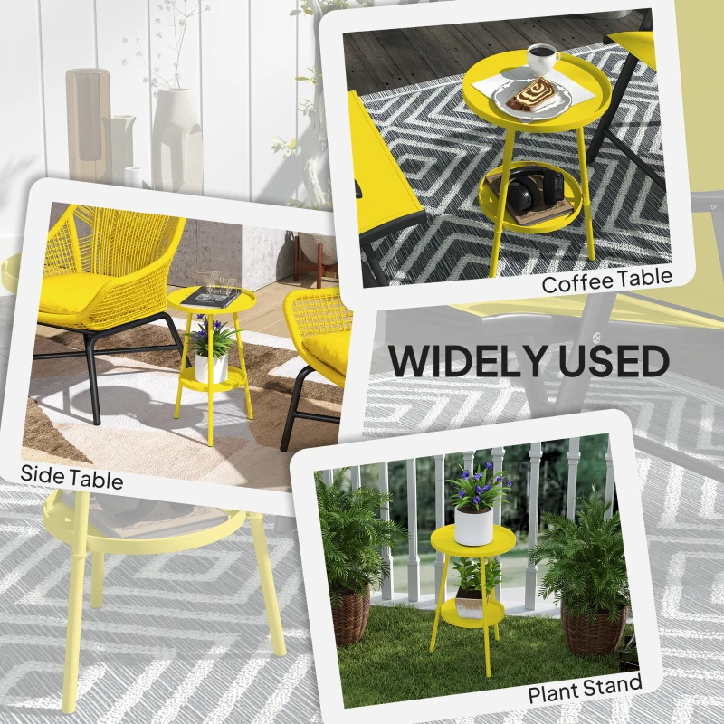 Outsunny Two-Tier Metal Garden Table - Yellow
