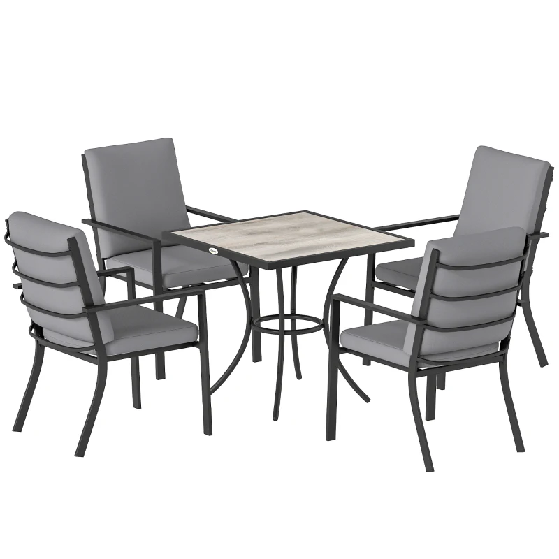 Outsunny 5 Pieces Outdoor Dining Set with Cushions, Garden Dining Set for 4 with Square Table and Stackable Chairs