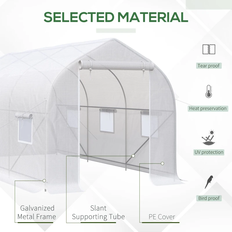 Outsunny Serra a Tunnel Anti-UV con 6 Finestre a Rete e Ingresso Arrotolabile, in Metallo e PE, 4x2x2 m, Bianco