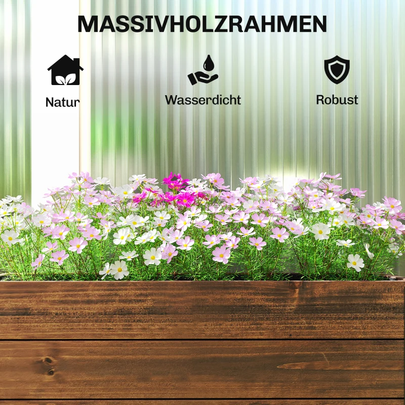 Outsunny Hochbeet Holz, Pflanzbeet mit Rolle, mobile Frühbeet Gartenbeet Blumenkasten 60 x 30 x 41cm für Garten Balkon