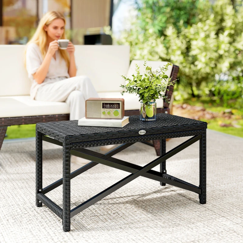 Outsunny Outdoor Coffee Table Side Table with X-Shape Frame for Patio, Balcony, Black