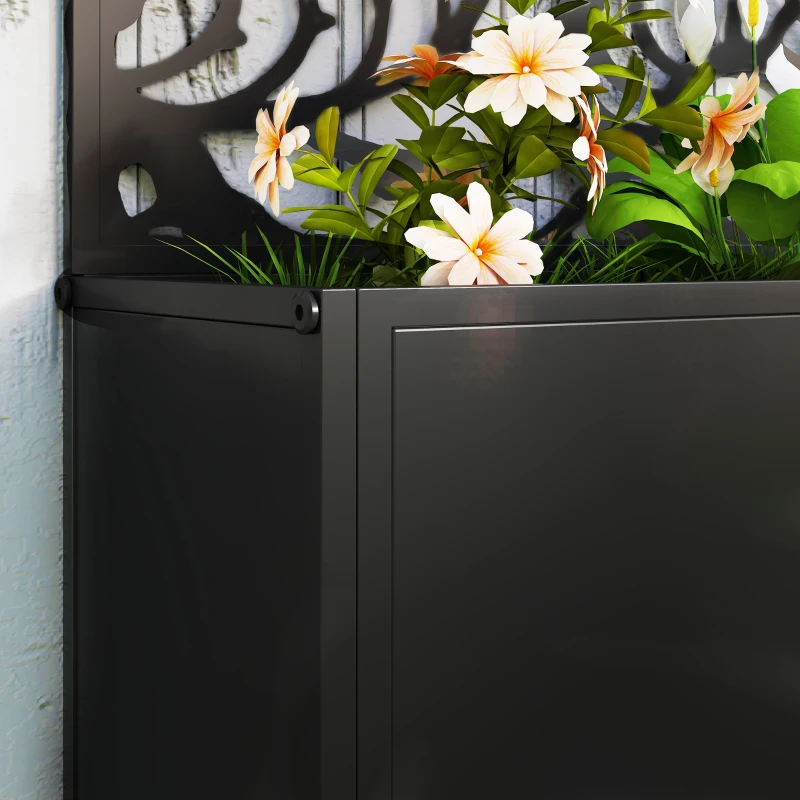 Outsunny Outdoor Metal Planter, with Back Trellis - Black