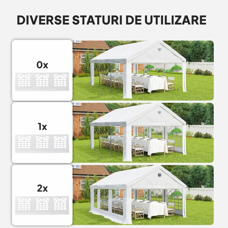 Outsunny Cort pentru Petreceri 4x6 m cu Ferestre și 4 Pereți Laterali Demontabili, din Oțel și PE, Alb