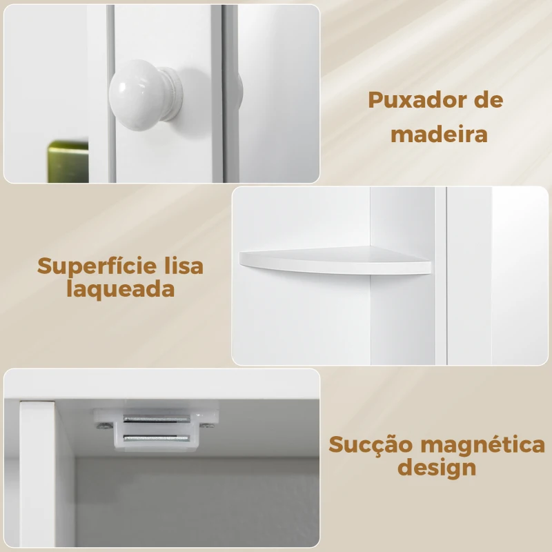 HOMCOM Armário de Casa de Banho com Espelho, Armário de Parede com Porta, Prateleiras Abertas, Móvel Suspenso para Cozinha, Sala, 66x17x63 cm, Branco