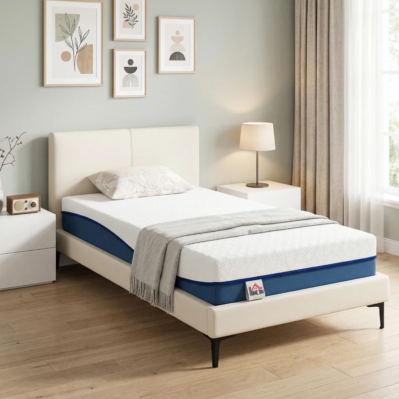 HOMCOM Saltea 90x190 cm, saltea 1 persoană, spumă cu memorie cu ceai verde, husă detașabilă lavabilă, fermitate medie