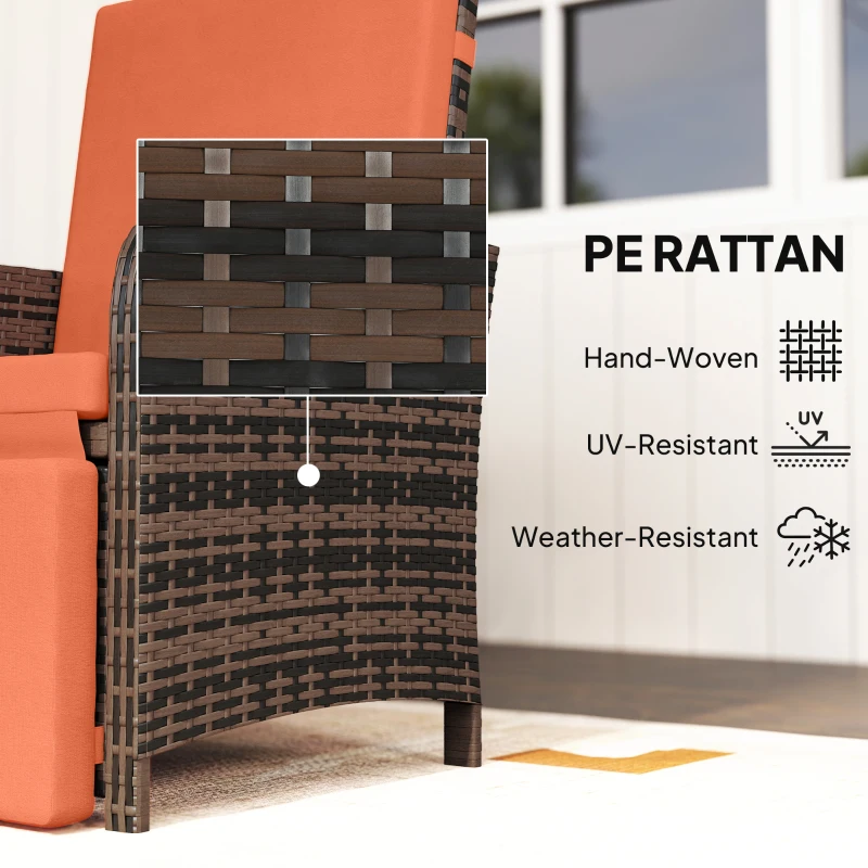 Outsunny 3 Pieces Rattan Bistro Set Balcony Furniture with Cushions, Storage Function - Orange